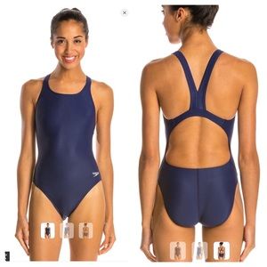 NWT New SPEEDO Power Flex Eco Navy Blue Racing Athletic Swimsuit 30 / womens 4